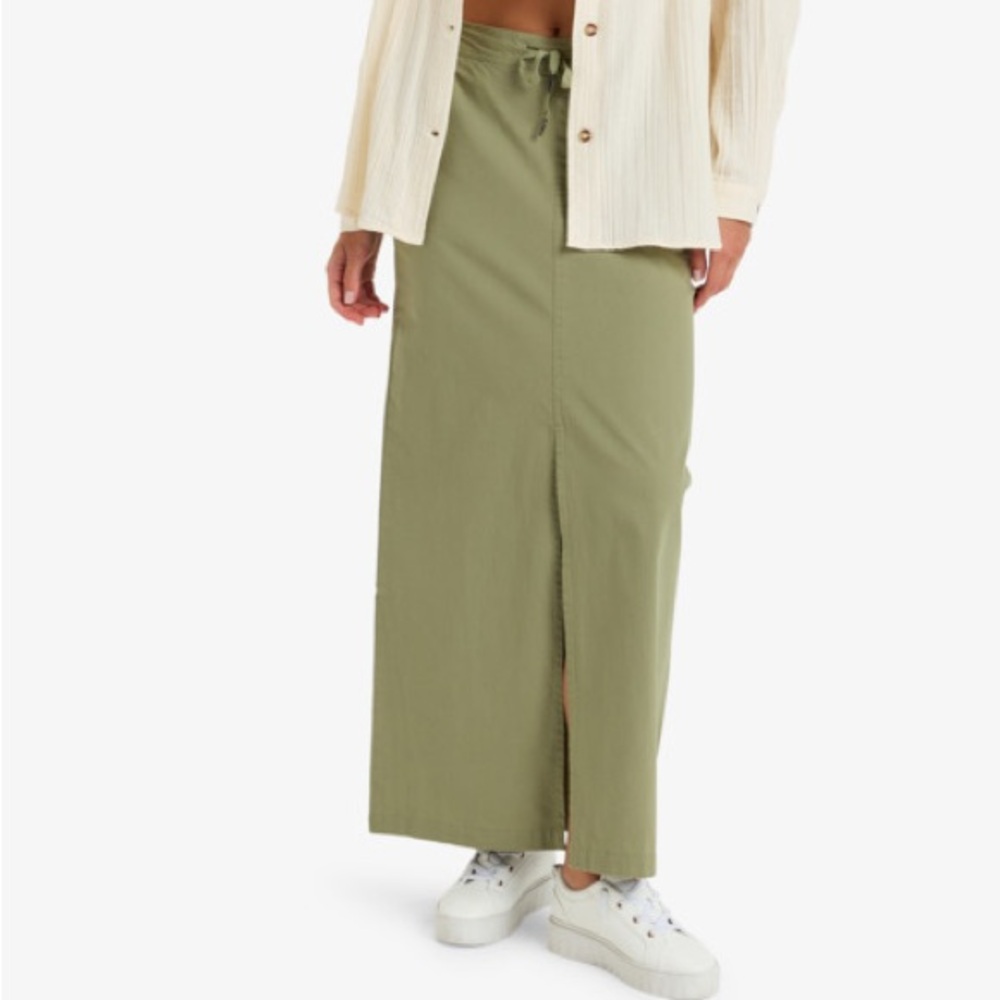 NWT Roxy Iconic Land Olive Green Maxi Skirt Size Large